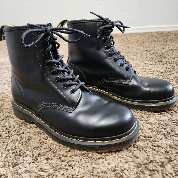 Dr. Martens Shoes - Dr Marten 1460 Black Smooth Leather Lace Up Boots Women's Size 9